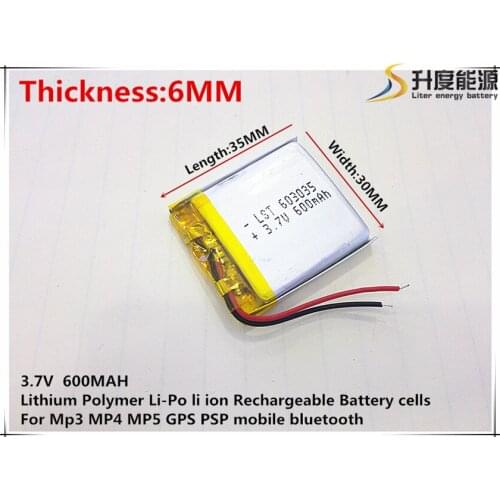 5pcs 3.7V 600mAh 603035 Lithium Polymer Li-Po li ion Rechargeable Battery cells For Mp3 MP4 MP5 GPS mobile