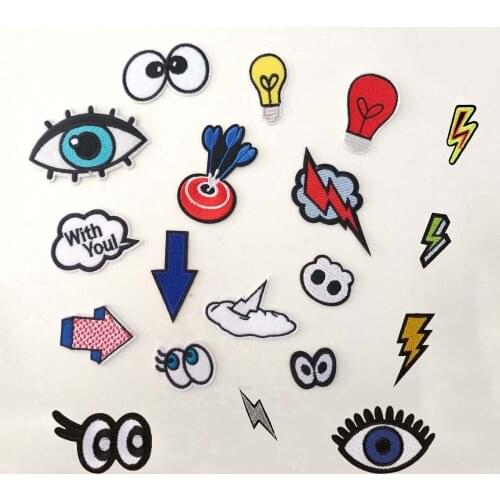 50pcs/lot Small Embroidery Patch Eye Lightning Arrow Bulb Clothing Decoration Sewing Accessory Diy Iron Heat Transfer Applique