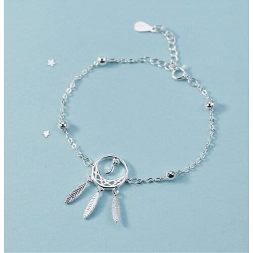 925 Sterling Silver Tassel Feather Charm Bracelets & Bangles For Women Party Jewelry SL380