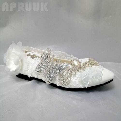 White crystal butterfly flats shoes woman bowknot rhinestones slip-on women bridal bride wedding bridesmaid plus size flats shoe