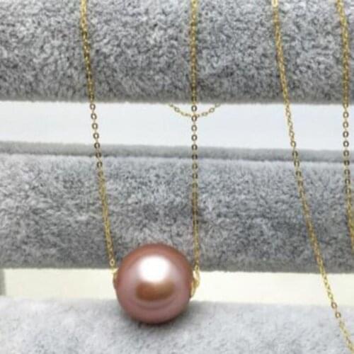 Free shipping >>>>noble jewelry elegant 13-14mm south sea round lavender pearl pendant 18inch 14k