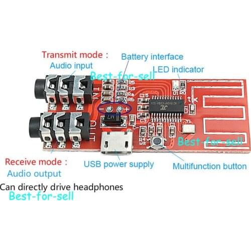 Wireless Stereo 4.2 Bluetooth Transmitter + Receiver Board Bluetooth Headset Modul Power supply: usb or 3.7v lithium battery