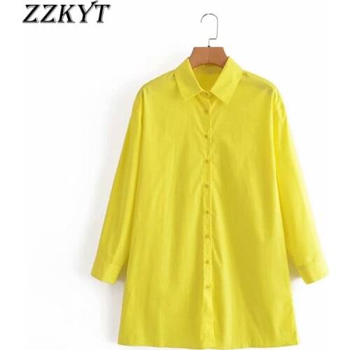 ZZKYT 2021 Women Spring Fashion Yellow Long Blouses Vintage Lapel Collar Long Sleeve Single Breasted Female Shirt Chic Top Mujer