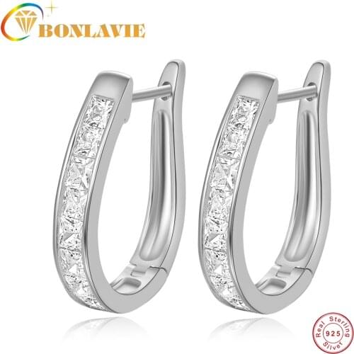 BONLAVIE Horseshoe Shape 925 Silver Earrings 2.5*2.5mm 16pcs Cubic Zircon Earring Jewelry