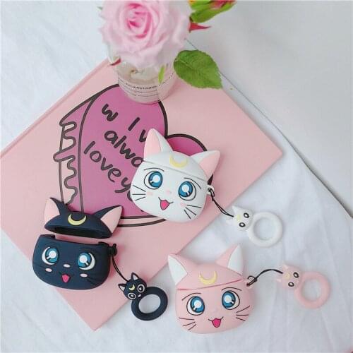 Luna Cat Cartoon Case for AirPods Cute Earphone Case for Airpods 2 Accessories Protect Cover with Ring Strap Sailor Moon