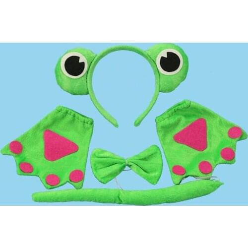 Green Frog Makeup Party Kids Child Animal Ears Hairband Headband Tail Tie Claws Gloves Costume Accessory Halloween Party Favor