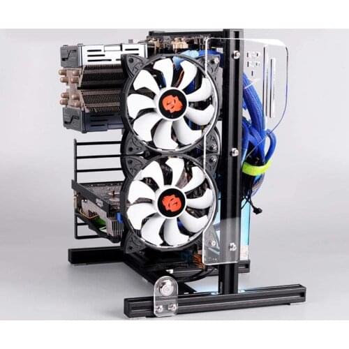 DIY Portable Computer Motherboard Case Rack ATX/M-ATX/ITX Vertical Metal Frame Open Water-cooled Chassis Set - Black