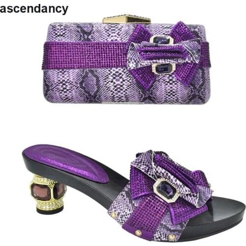 Italy Designer Luxury Wedding Decorated with Rhinestone African Nigeria Elegant Summer Woman Pumps Shoes and Bags Set Party Shoe