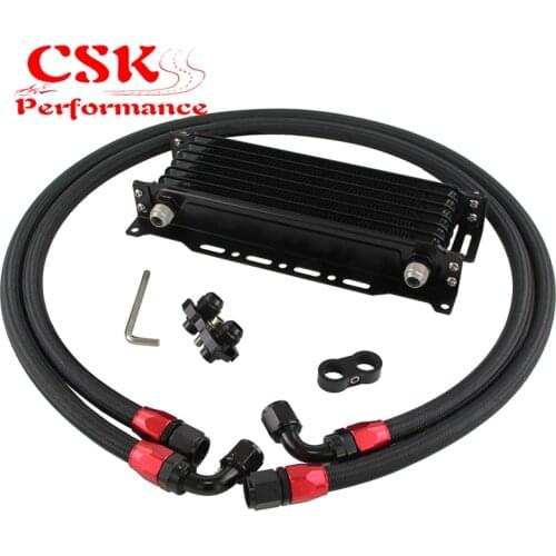 For BMW E36 E46 Euro E82 E9X 135 10AN 7 Row Engine Racing Oil Cooler Kit Black