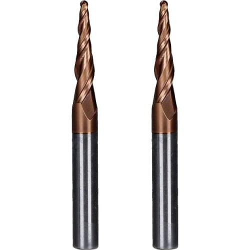 2PCS R1.0*D6*20*50L*2F HRC55 Tungsten solid carbide Coated Tapered Ball Nose End Mills taper and cone endmills