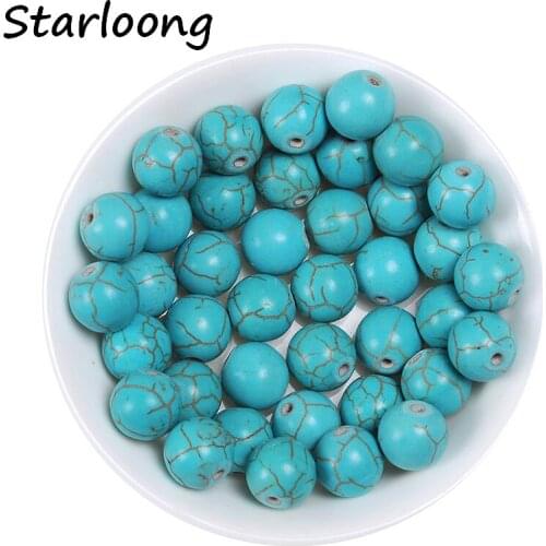 Natural Blue Turquoises Howlite Stone Round Loose Strand Spacer Beads Pick Size 15" 4 6 8 10 12 14mm DIY Jewelry Making bracelet
