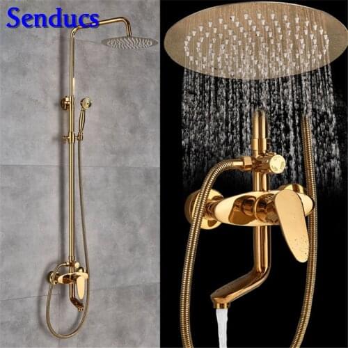 Senducs Brass Gold Shower Set for Hot Sale Bathroom Shower System with High Quality Polished Bathroom Golden Shower Set