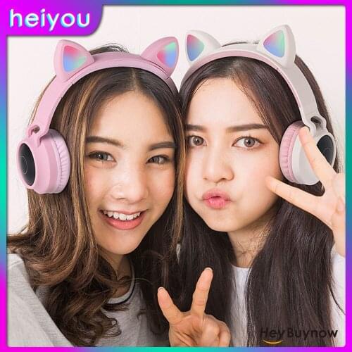 Cute Cat Ears Head Mounted Wireless Cartoon Bluetooth Gaming Headset LED Noise Cancelling with HD Microphone for Mobile Phones