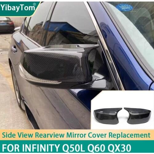 Modified Real carbon fiber horn mirror Cover cap shell reversing Replacement for Infinity Q50L Q60 QX30