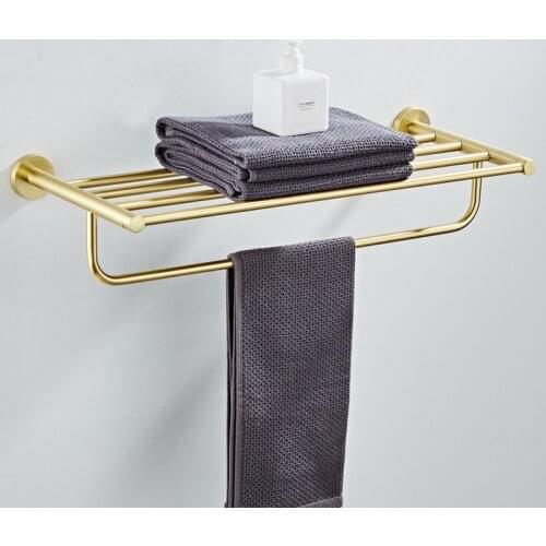 Bath Towel Holder Brushed Gold Wall Mounted 60 cm Fixed Bathroom Towel Rack Holder 304 Stainless Steel Towel Shelf
