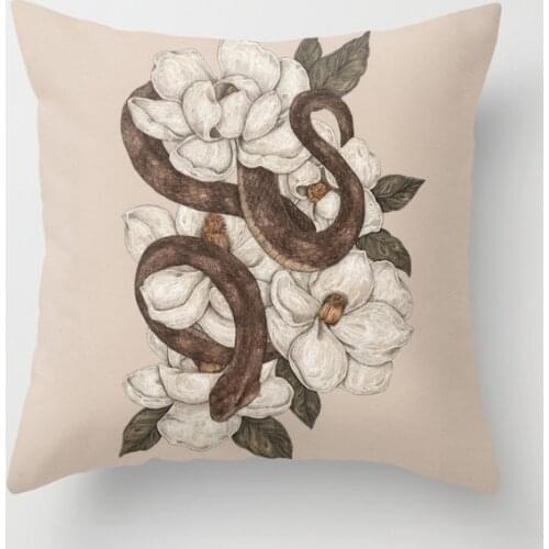 Snake and Magnolias Decorative Pillowcases Cotton Linen Throw Pillow Case Home Sofa Decor Pillowcase