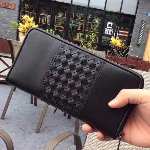 2021 New Men Cowhide Genuine Leather Large Capacity Long Wallet Fashion Woven High Quality Luxury Designer Purse Casual Clutch