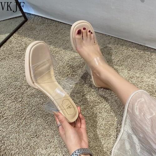 Flip with High Heels New Transparent Platform Crystal Thick Heel Sandals for Women In Summer 2021