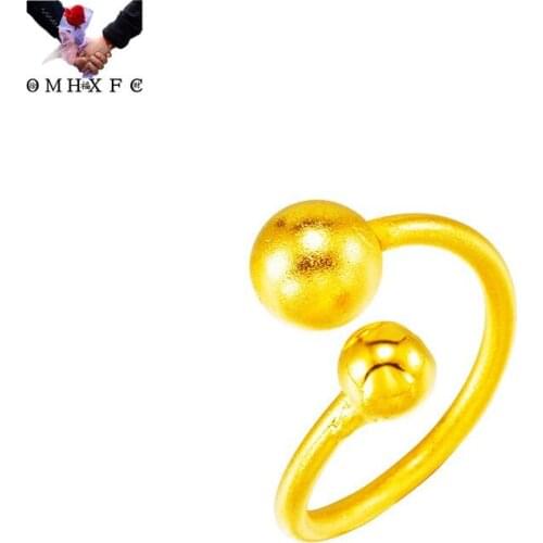 OMHXFC Wholesale RI298 European Fashion Fine Woman Girl Party Birthday Wedding Gift Ball 24KT Gold Open Resizable Ring