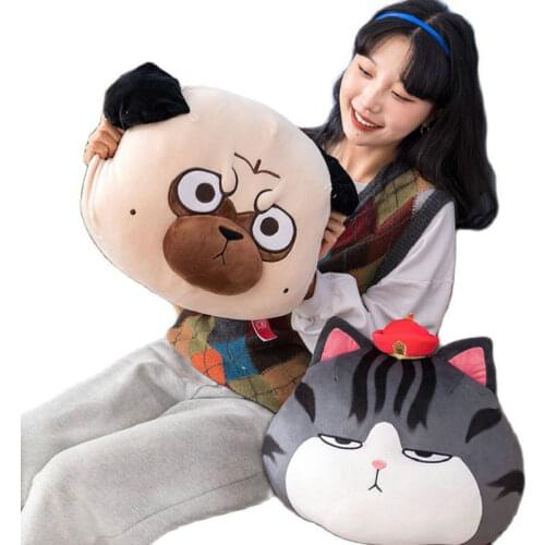 Original The Emperor Arrogant Cat and Pug Dog BigHead Pillow Cute Soft Sunflower Cartoon Animals Head Chair Cushion for Kids Boy