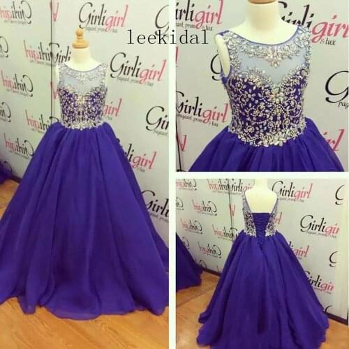 Real Photos Toddler Girls Pageant Dresses 2019 Custom Made Rhinestone Scoop Neck Little Wedding Flower Girls' Dresses Lace Up