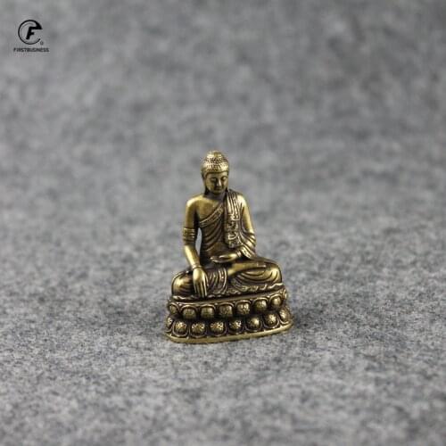 Retro Brass Buddha Sakyamuni Statue Small Portable Pocket Sitting Buddha Sculpture Home Decor Office Desk Decorations Ornaments