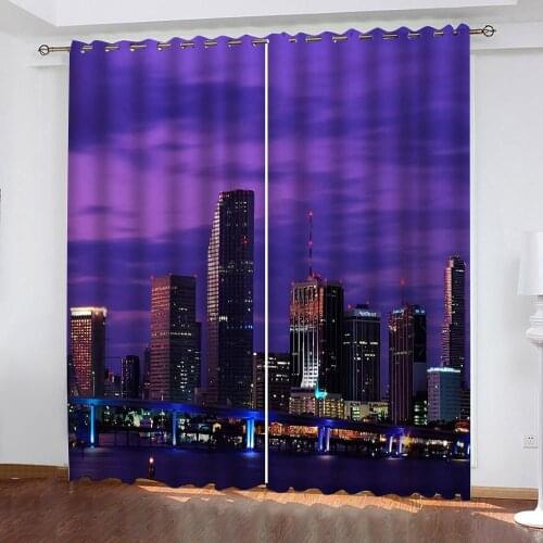 Luxury Blackout 3D Window Curtains For Living Room Bedroom purple night building curtains Decoration curtains