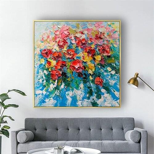 Hand painted beautiful floral Pictures blue flowers Oil Painting Modern abstract Living Room Wall Decor Painting on Canvas Porch