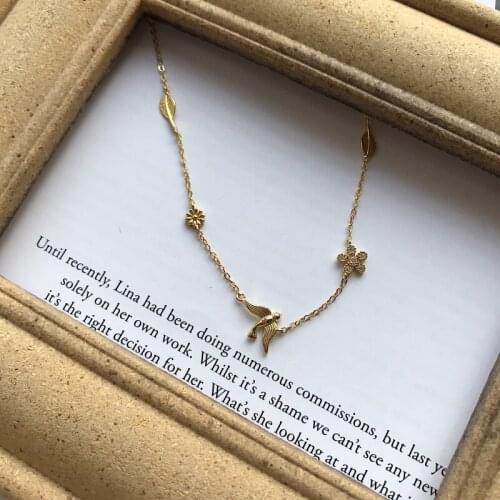 S925 silver Korean Korean version trendy temperament golden swallow flower personality necklace necklace female