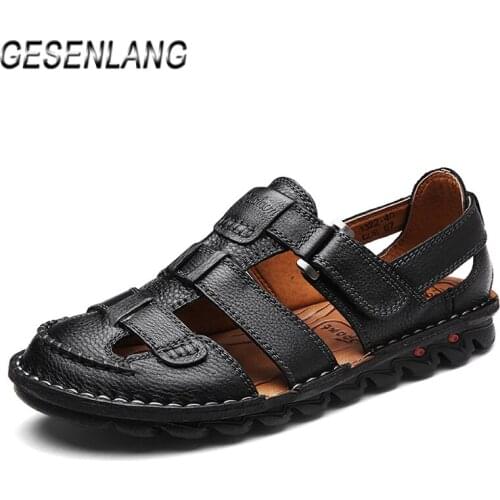 Retro Mens Outdoor Sandals Quick Drying Nonslip Pool Fishing Beach Sneakers Genuine Leather Male Big Size Casual Walking Shoes