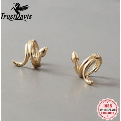 TrustDavis Minimalist Real 925 Sterling Silver Fashion Sweet Snake Charm Hoop Earring For Women Wedding Fine Jewelry DA2420