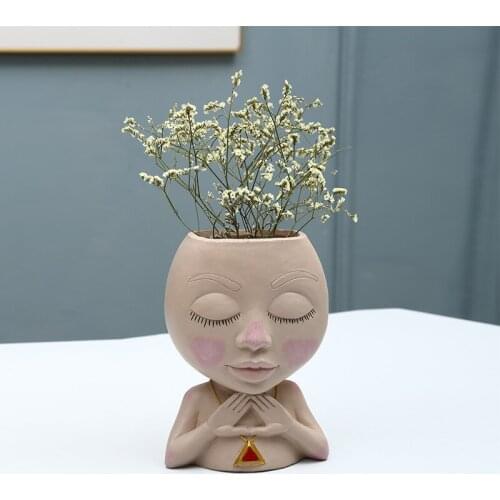 Nordic Characters Resin Vase Peace Girl Figurine Fleshy Flower Pot with Hole Sculpture Figurine Crafts Home Decoration Ornaments