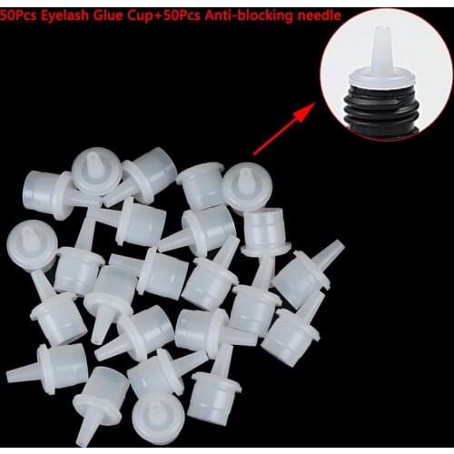 50 Glue Bottles Replacement Cover+50 Anti-blocking Pins Individual False Eyelashes Extension Glue Empty Bottle Plug Extension
