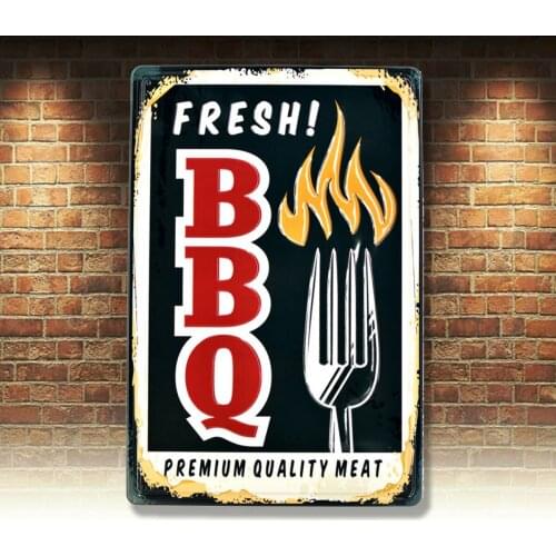 Fresh BBQ Vintage Tin Metal Signs Market Wall Decor Art Wall Poster