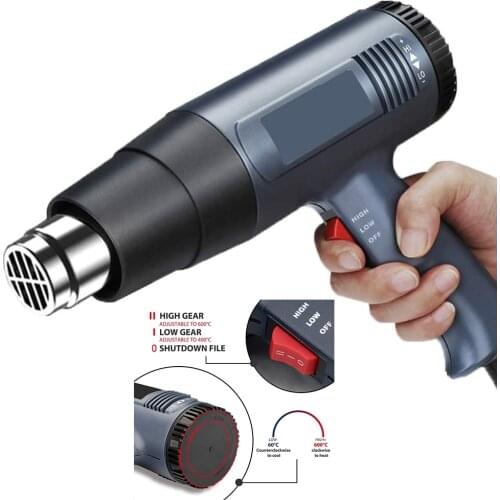Heat Gun 2000W Heavy Duty Hot Air Gun Kit Dual-Temperature Settings and 4 Nozzles for Crafts, Shrinking PVC, Stripping Paint