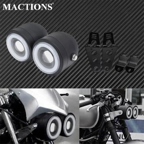Motorcycle Universal Twin Headlight Double Dual Angel Eyes Lamp W/Bracket Mount Stand Support For Harley Softail Chopper Bobber
