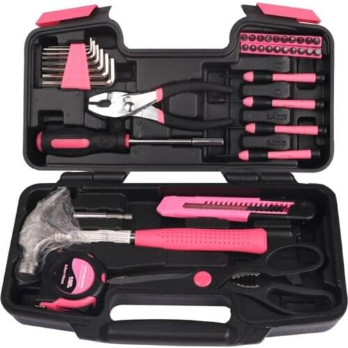 High Quality 39pcs Pink Tool Set Household Tools Kit Box Mechanics Women Ladies