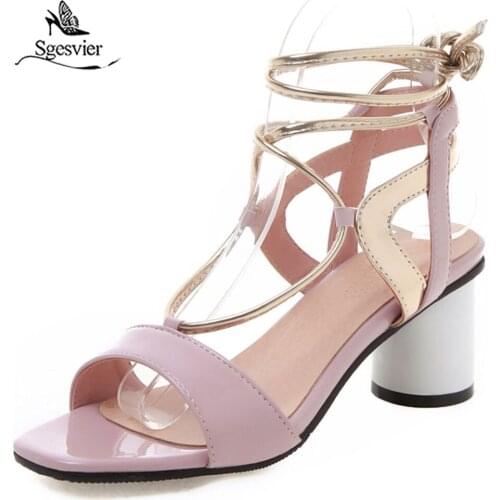 Sgesvier large size 31-43 new summer sandals women ankle strap thick high heels shoes mixed colors ladies shoes women sandals