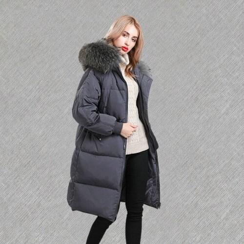 Jacket Winter Women Korean Duck Down Jacket Woman Hooded Big Racoon Fur Collar Long Puffer Coat Parkas Mujer 2020 KJ608