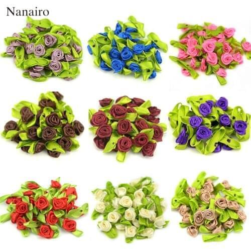 100PCS Artificial Mini Silk Rosettes Fabric Flowers Heads Making Handmade Satin Ribbon Roses DIY Craft For Wedding Decoration