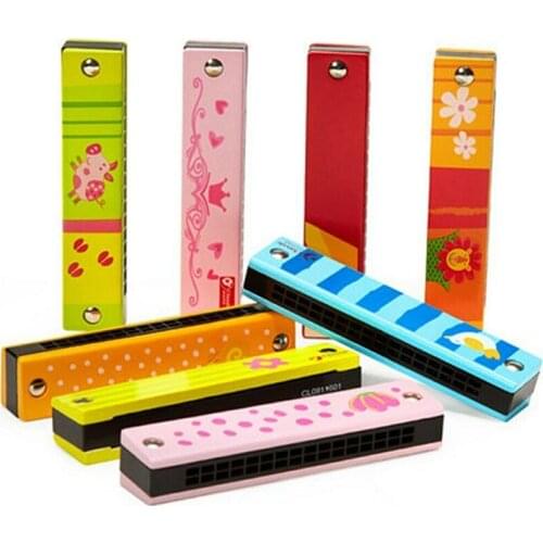 16 Hole Wooden Harmonica Cartoon Color Mouth Organ for Beginners Educational Baby Kids Children Harmonica Toy Musical Instrument