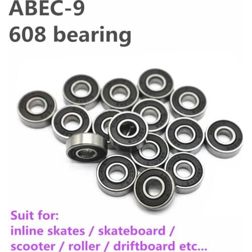 16 pieces abec9 roller skates bearing 608rs skating bearings 8mm*22mm*7mm chrome steel 608 bearing scooter driftboard skate bear