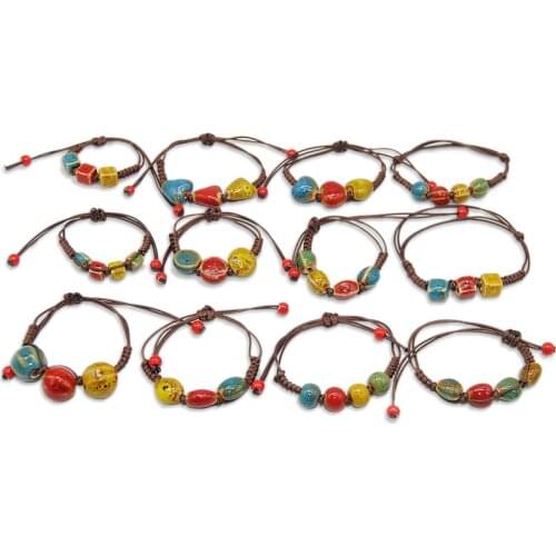 20PCS Cute Girls Good Lucky Chinese Style Square Ceramics Beads Braided Bracelet Women Female Heart Jewelry Friends Party Gift