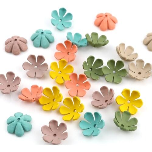 5 PCs Brass Flower Beads Caps Zinc Alloy Colorful Painted Petal Bead Caps Bulk End Spacer Charms For Jewelry Making Accessories