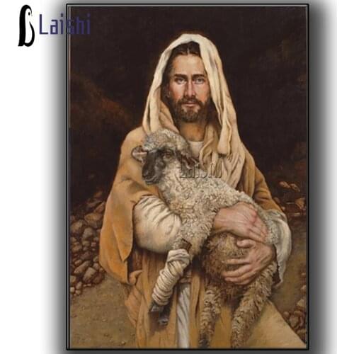 Photo Custom 5D Diy Diamond Embroidery classical Jesus Christ God With Lamb Diamond Painting Full Square Round Drill home decor
