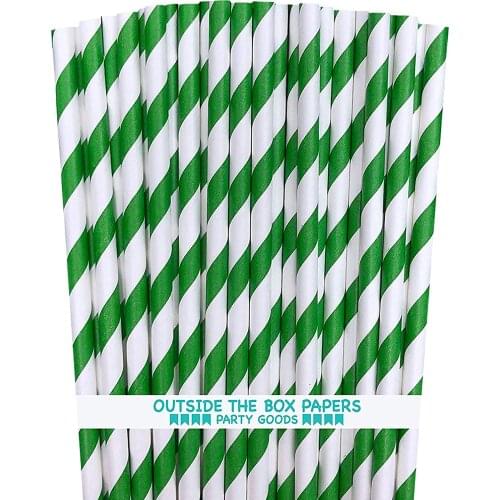 Striped Paper Straws - Green White - 7.75 Inches - Pack of 100 lime paper straws for wedding decoration party drink