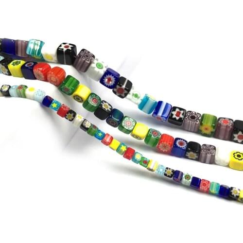 4/6/8mm Stripe Lampwork Coloured Glass Beads For Making Bracelet Necklace DIY Charms Jewelry Loose Spacer Glass Square Beads