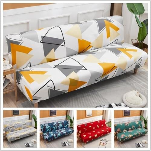 Spandex Tight Wrap Anti-dust Sofa Bed Cover without Armrest Geometry Print Universal Folding Sofa Slipcover for Living Room