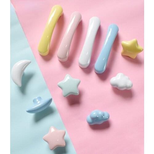 Children Room Ceramic Single Round Wardrobe Handle Kitchen Garden Door Handle Cabinet Handle Cartoon Furniture Handles Muebles