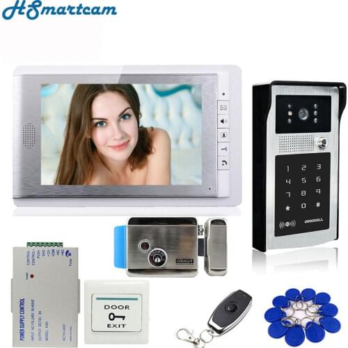 New 7 inch Color Screen Video Door Phone Video Intercom Kit + Touch Outdoor RFID Code Keypad Number Doorbell Camera 1 Monitors